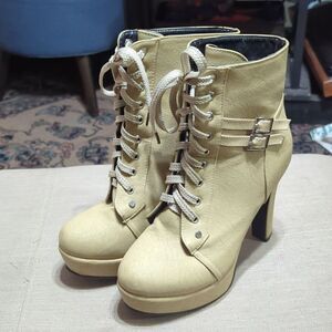 Trend set Fashion Round Toe Stiletto Lace-up High Heel boot 11.5 cm Platform 9.5